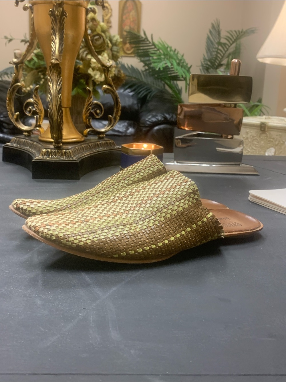 Cydwoq vintage woven green brown leather mules - 39
